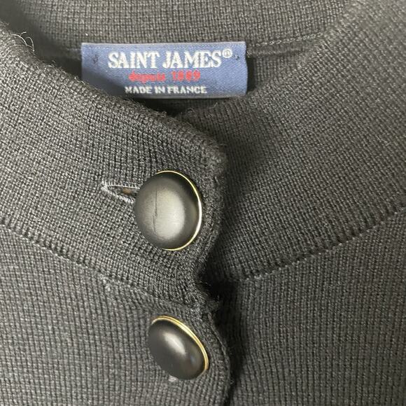VTG SAINT JAMES France Black Wool Cardigan Jacket Shacket -38 Chest / M/L -FLAW - Picture 14 of 16